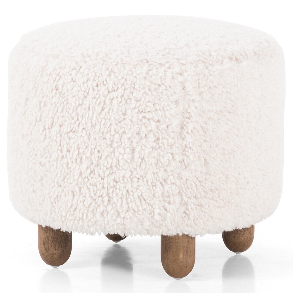 Waverly Modern Classic Off White Faux Shearling Round Ottoman|
