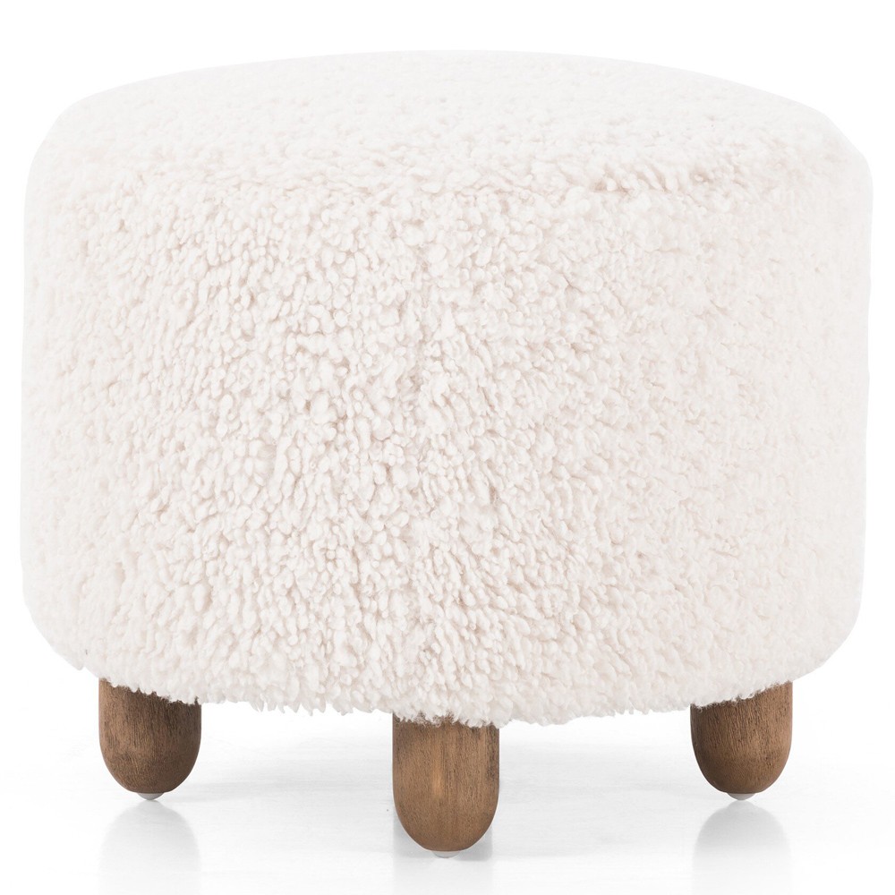 Waverly Modern Classic Off White Faux Shearling Round Ottoman|