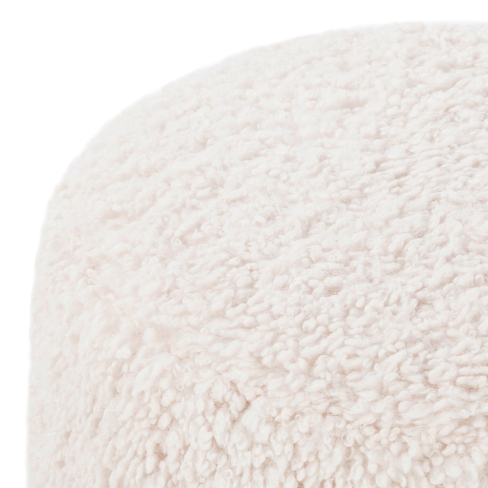 Waverly Modern Classic Off White Faux Shearling Round Ottoman|