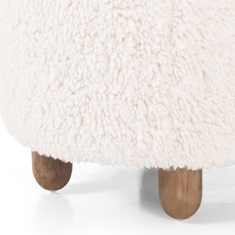 Waverly Modern Classic Off White Faux Shearling Round Ottoman|