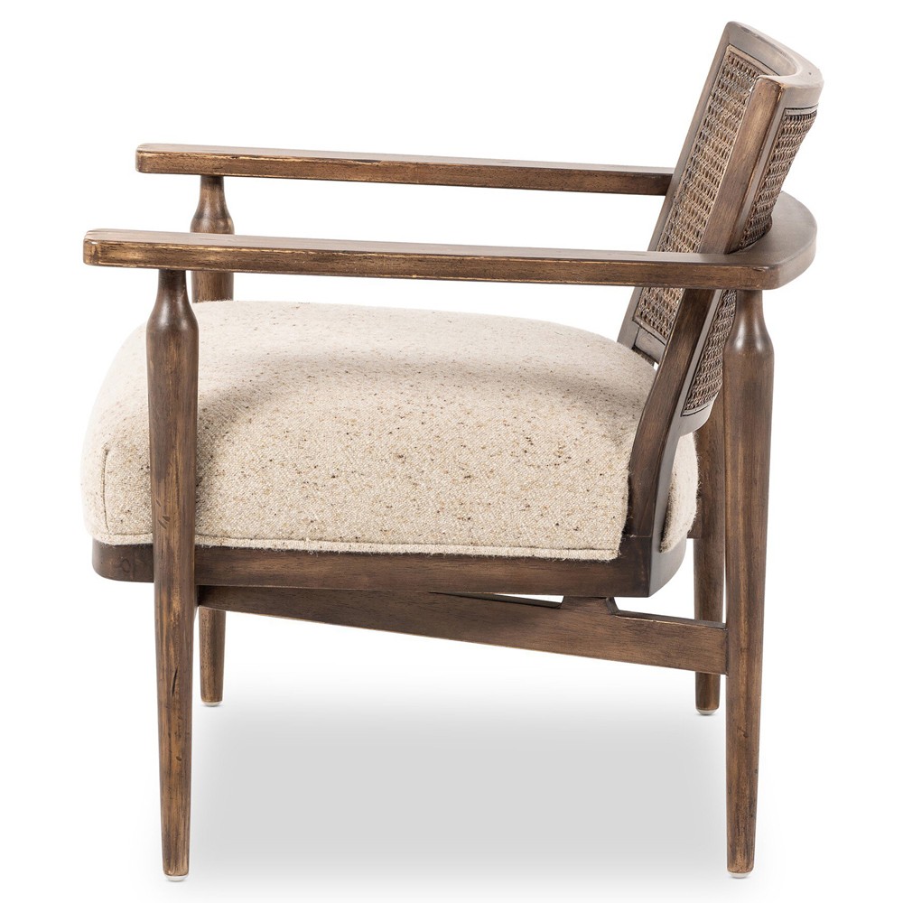 Xander Rustic Lodge Brown Woven Cane Taupe Linen Wood Arm Chair|