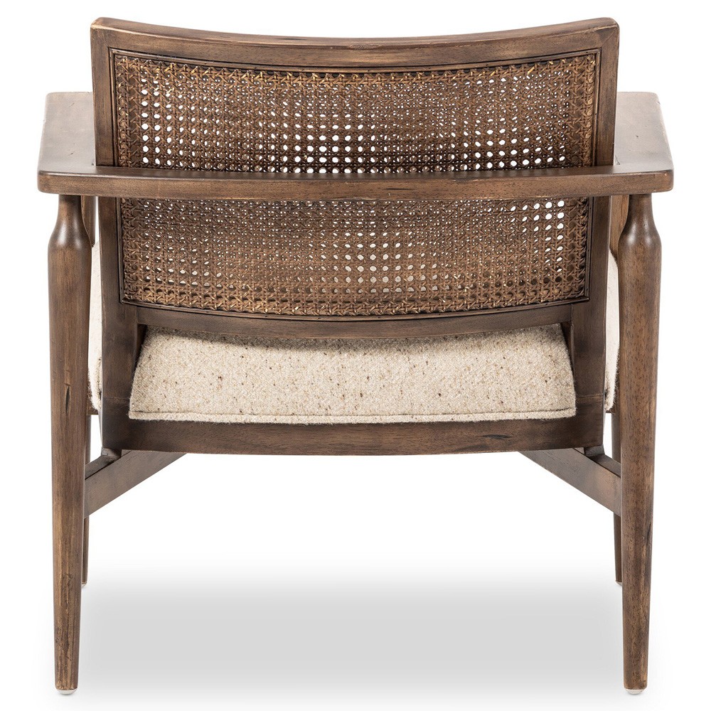 Xander Rustic Lodge Brown Woven Cane Taupe Linen Wood Arm Chair|