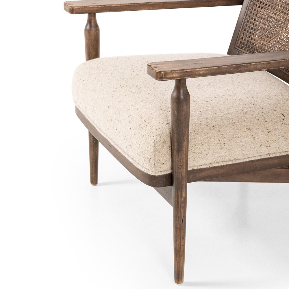 Xander Rustic Lodge Brown Woven Cane Taupe Linen Wood Arm Chair|