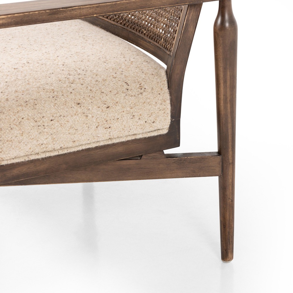 Xander Rustic Lodge Brown Woven Cane Taupe Linen Wood Arm Chair|