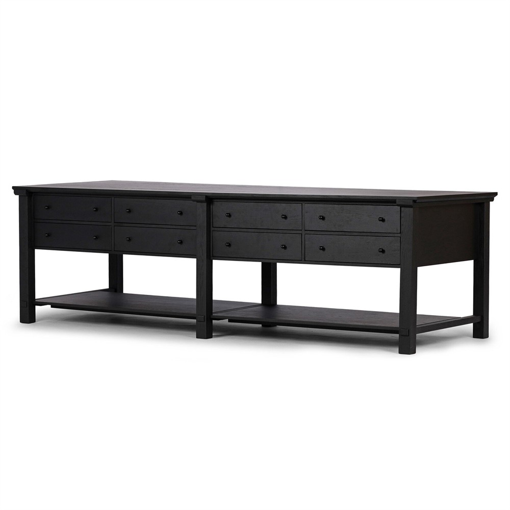Gavin Rustic Black Oak Rectangular Kitchen Island - 118"W|