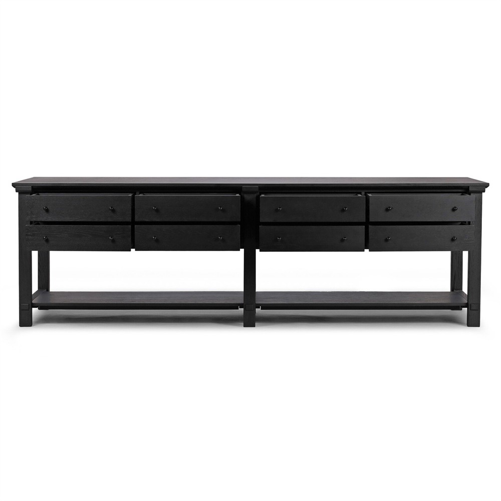 Gavin Rustic Black Oak Rectangular Kitchen Island - 118"W|