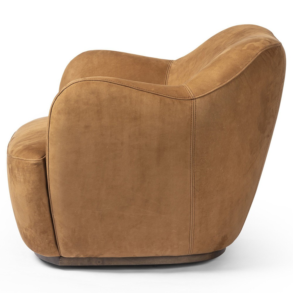 Justine Modern Classic Tan Leather Swivel Barrel Chair|