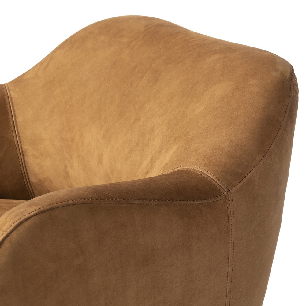 Justine Modern Classic Tan Leather Swivel Barrel Chair|