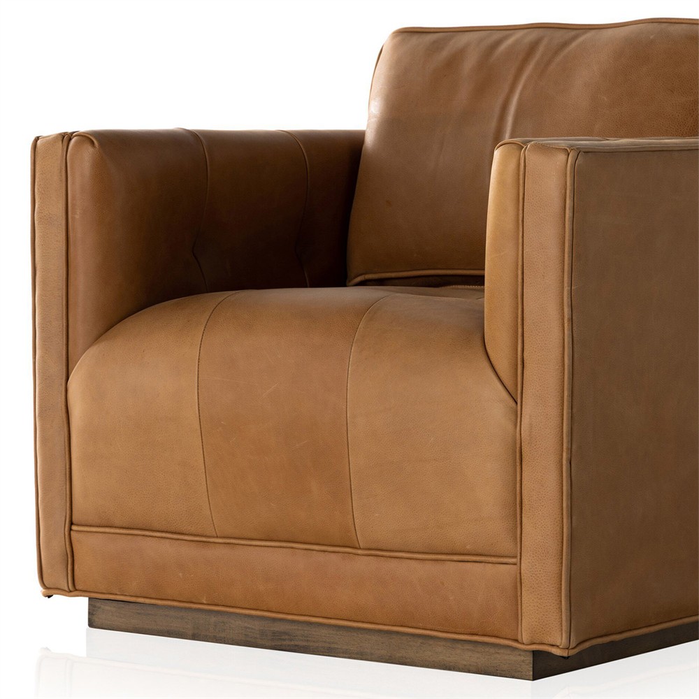 Celeste Rustic Lodge Tan Leather Tufted Swivel Arm Chair|