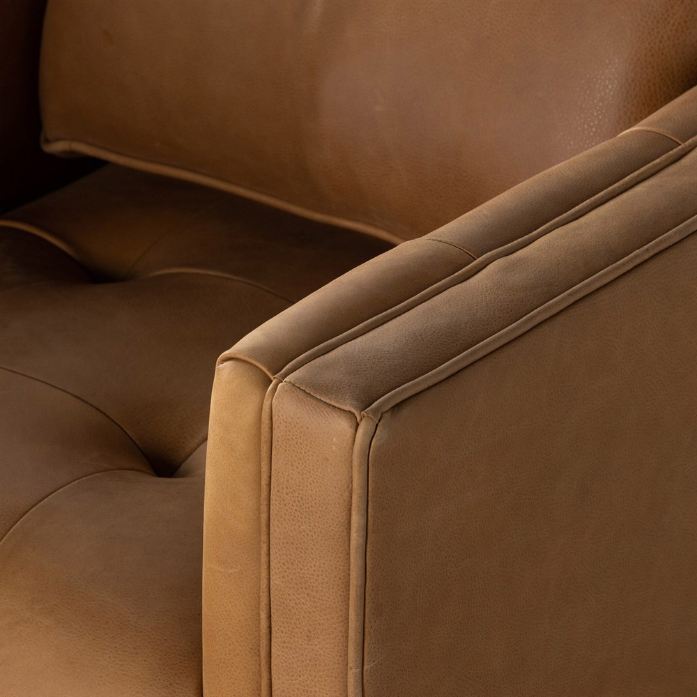 Celeste Rustic Lodge Tan Leather Tufted Swivel Arm Chair|