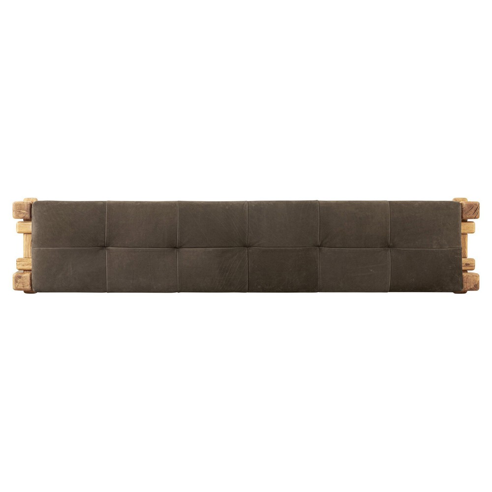 Riona Modern Classic Brown Leather Reclaimed Oak Tufted Bedroom Bench|