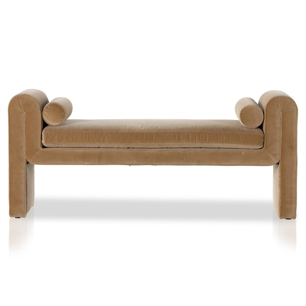 Brianne Modern Classic Camel Velvet Bedroom Bench|