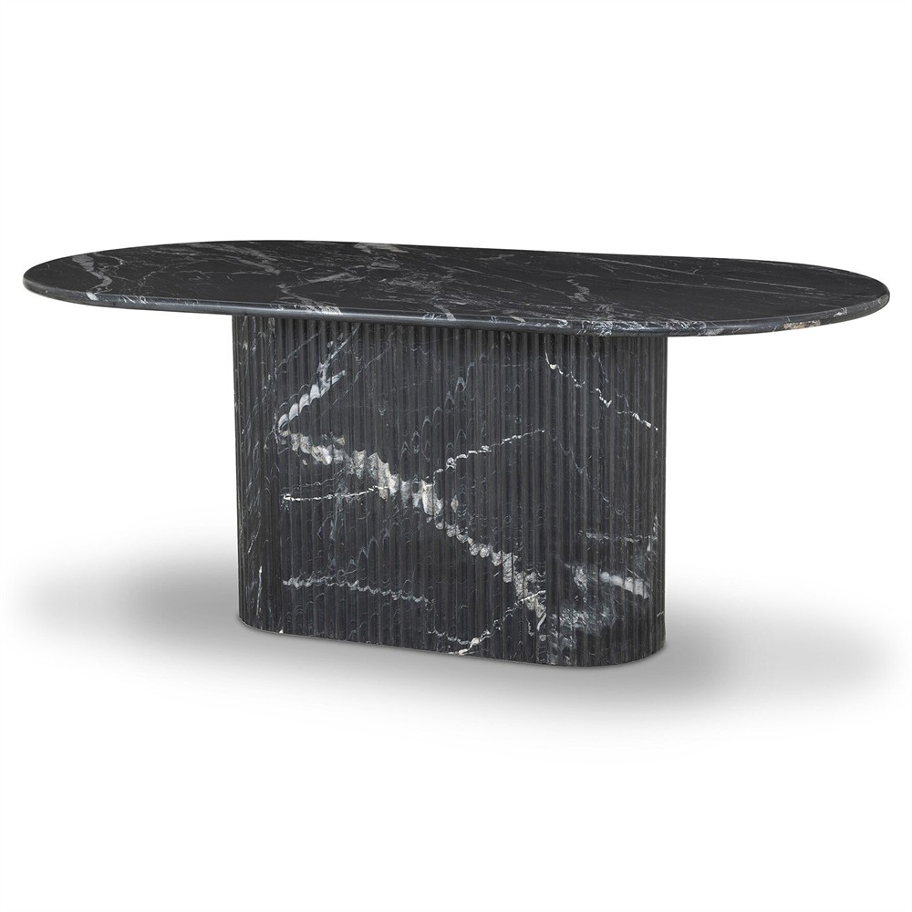 Denzel Modern Classic Black Marble Oval Dining Table - 74