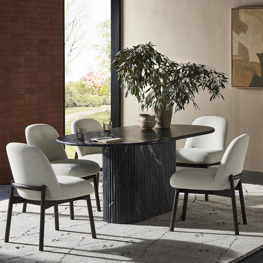 Denzel Modern Classic Black Marble Oval Dining Table - 74