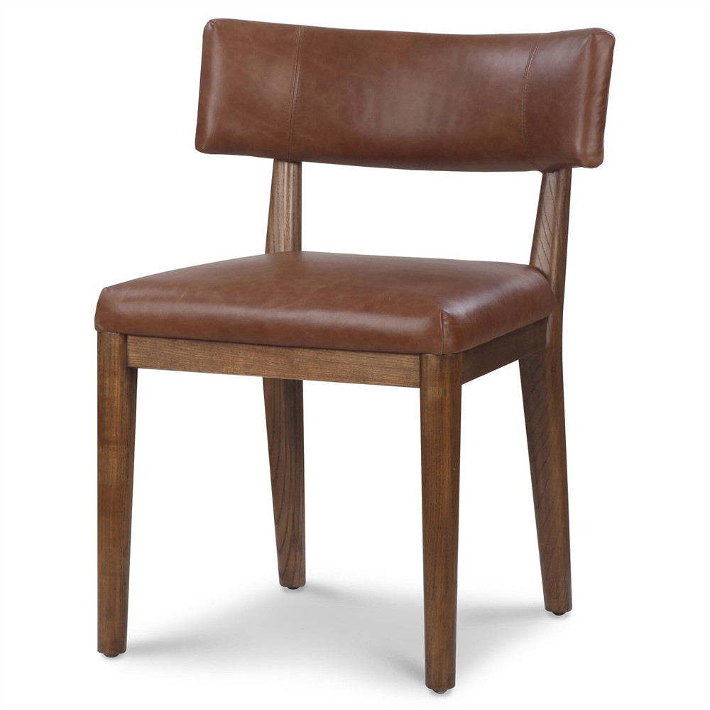 Cerise Modern Classic Brown Leather Dining Side Chair|