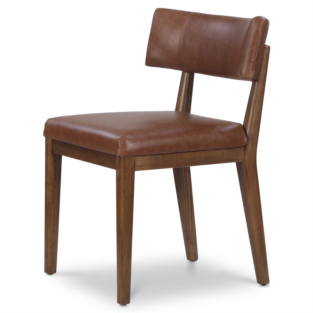 Cerise Modern Classic Brown Leather Dining Side Chair|