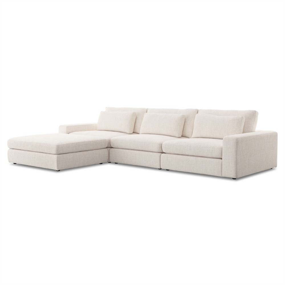 Candace Modern Classic Cream 3-Piece Sectional with Ottoman - 132"|