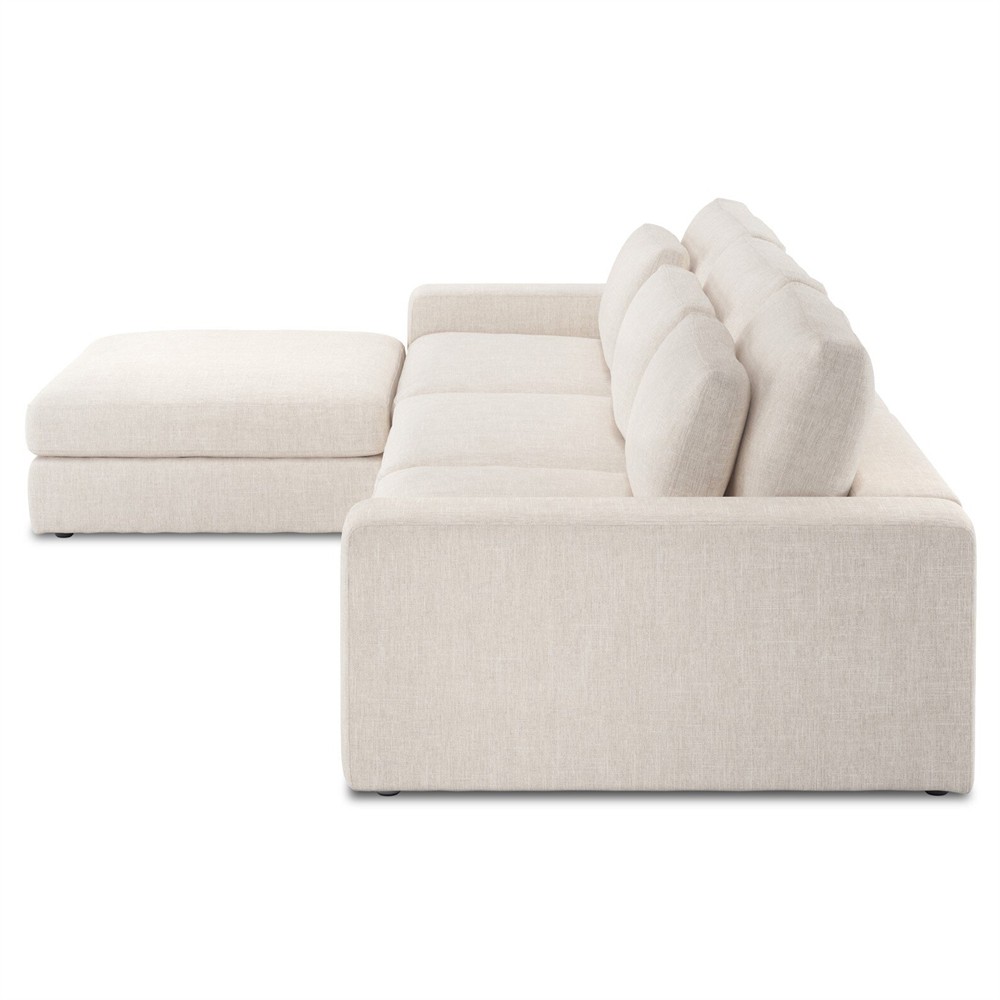 Candace Modern Classic Cream 3-Piece Sectional with Ottoman - 132"|