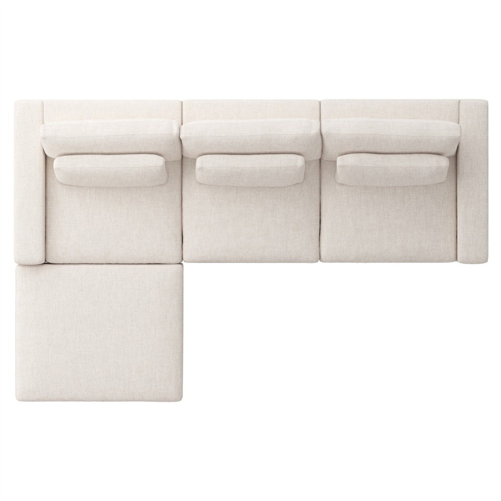 Candace Modern Classic Cream 3-Piece Sectional with Ottoman - 132"|