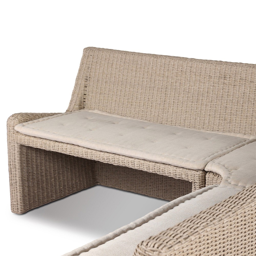 Senna Vintage White Outdoor Dining Banquette L-Shape - Left Arm Facing - 106"|