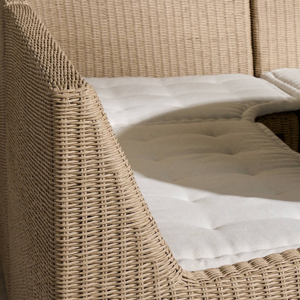 Senna Vintage White Outdoor Dining Banquette L-Shape - Left Arm Facing - 106"|