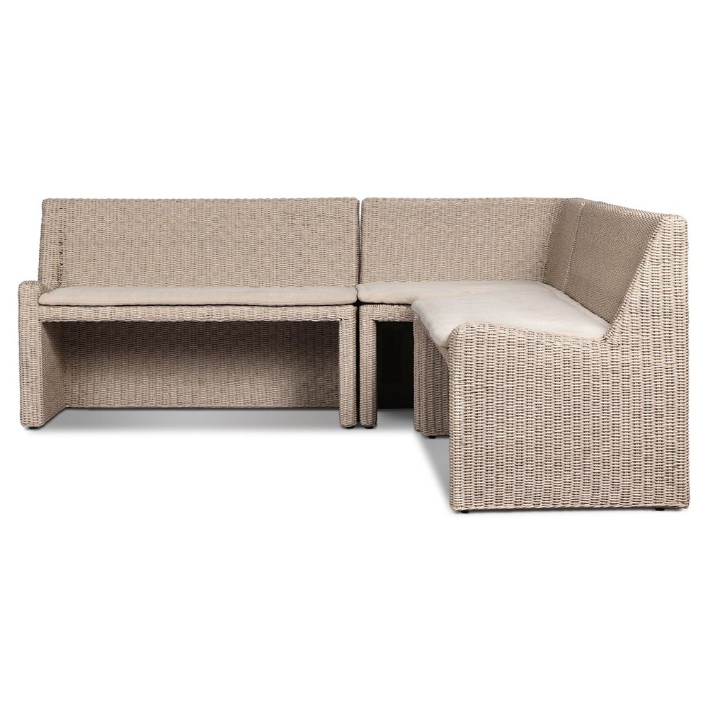 Senna Vintage White Outdoor Dining Banquette L-Shape - Left Arm Facing - 106"|