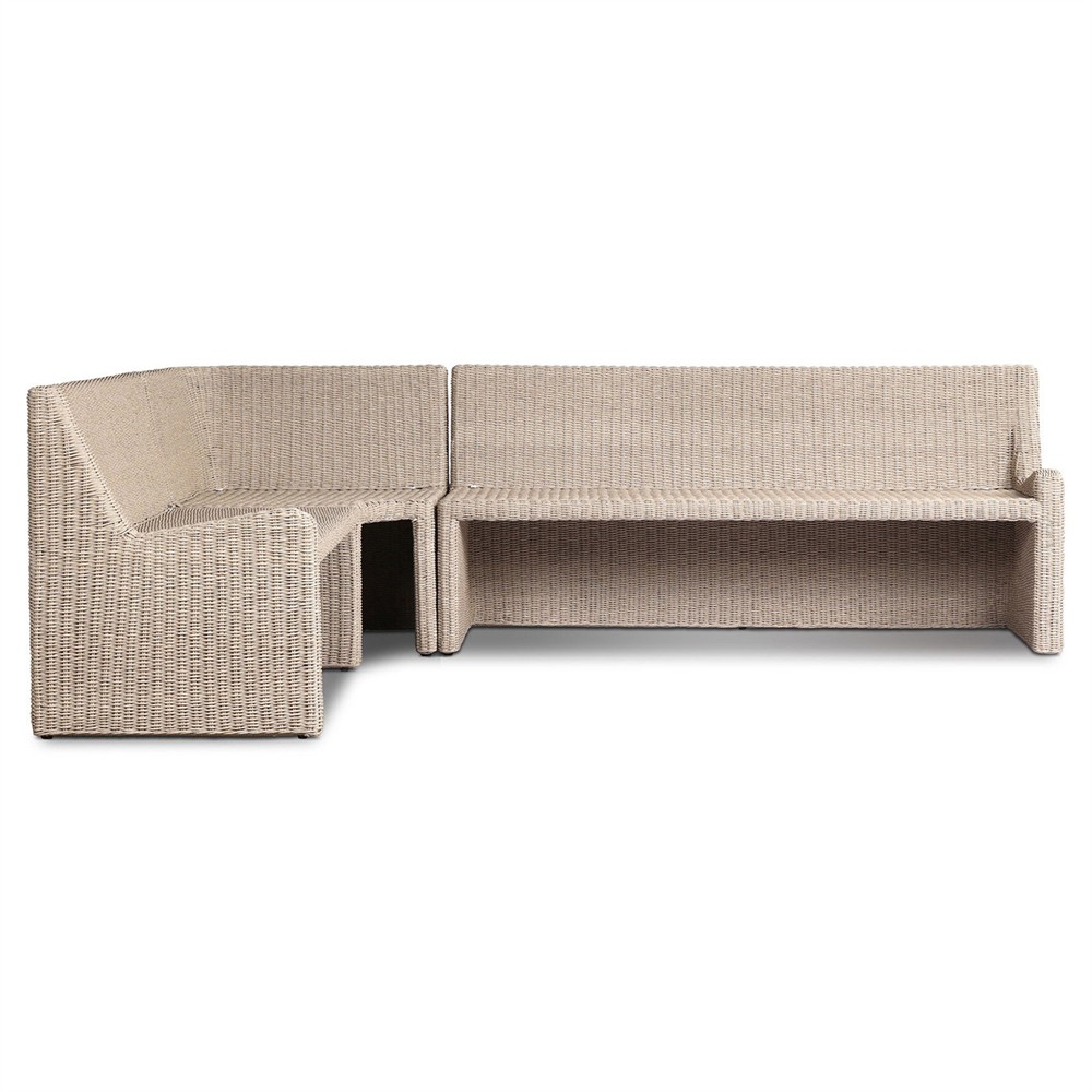 Senna Vintage White Outdoor Dining Banquette L-Shape - Left Arm Facing - 106"|