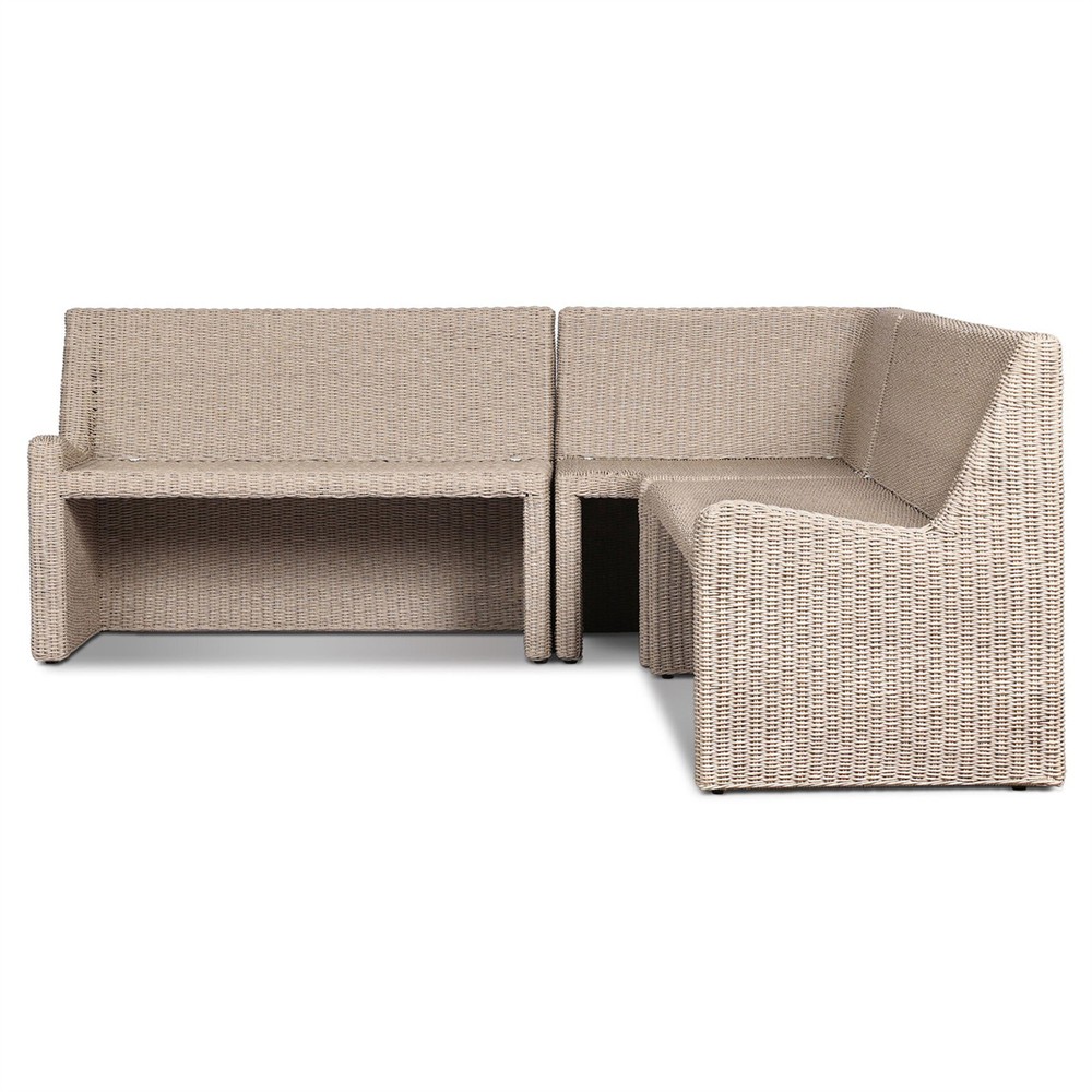 Senna Vintage White Outdoor Dining Banquette L-Shape - Left Arm Facing - 106"|