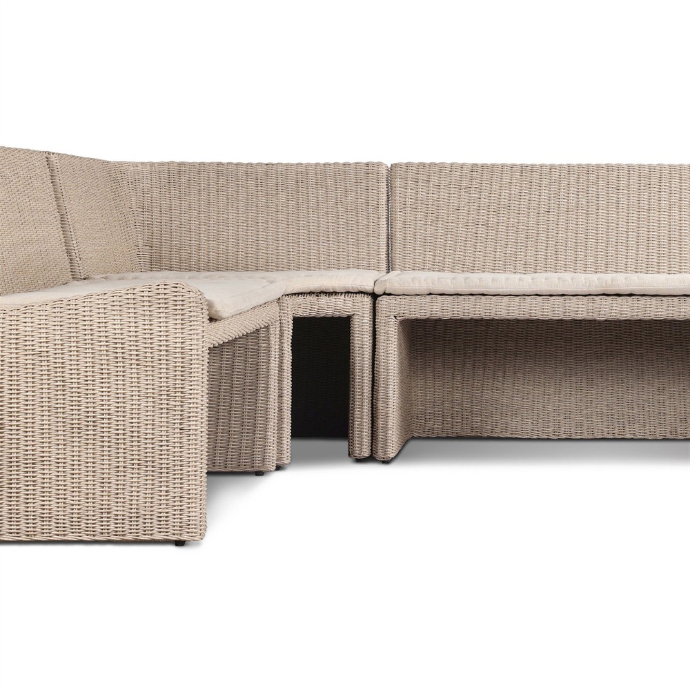 Senna Vintage White Outdoor Dining Banquette L-Shape - Left Arm Facing - 106"|