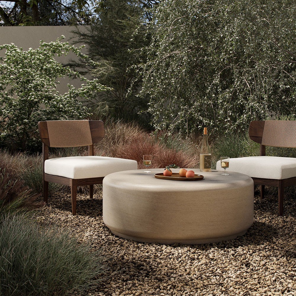 Venetia Sand Striae Concrete Outdoor Coffee Table 41" W - 50" W | Kathy ...