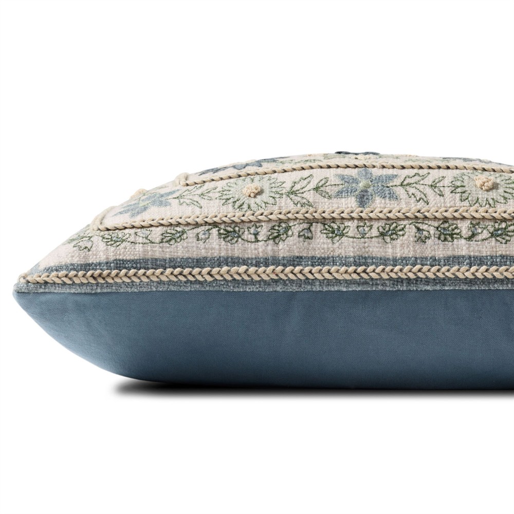 Sienna French Country Blue Cotton Floral Lumbar Pillow - 13x21|