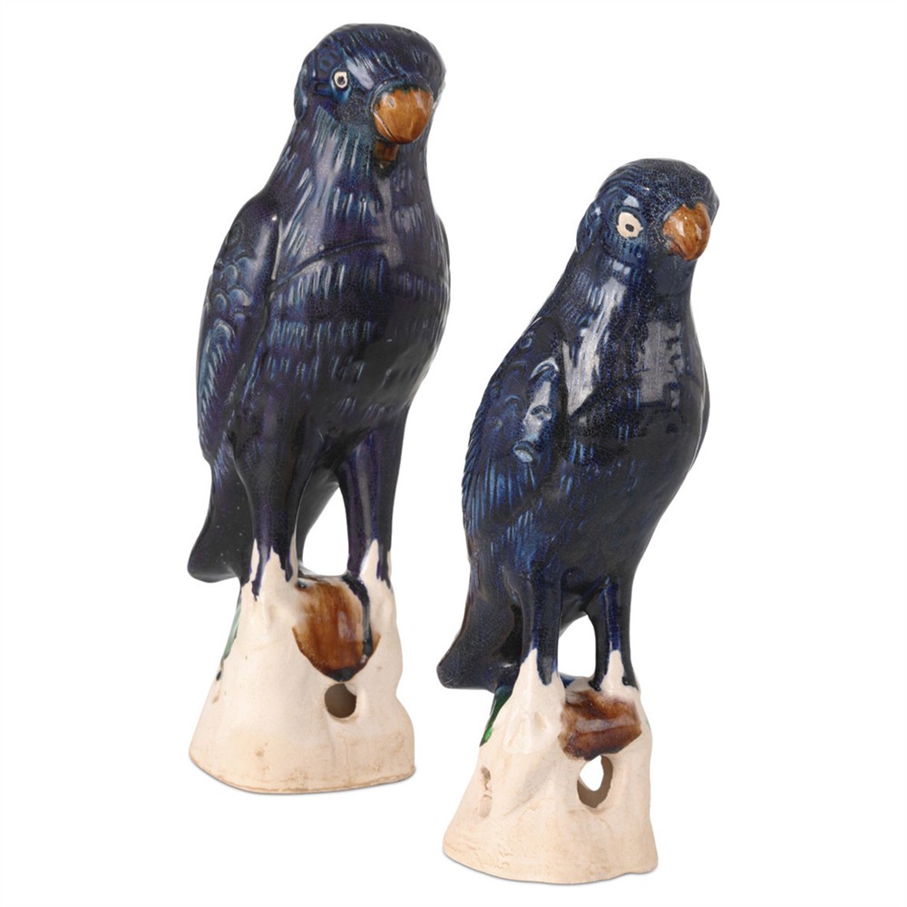 Lucan Updated Traditional Antique Blue Terracotta Parrot Statue - Set of 2|