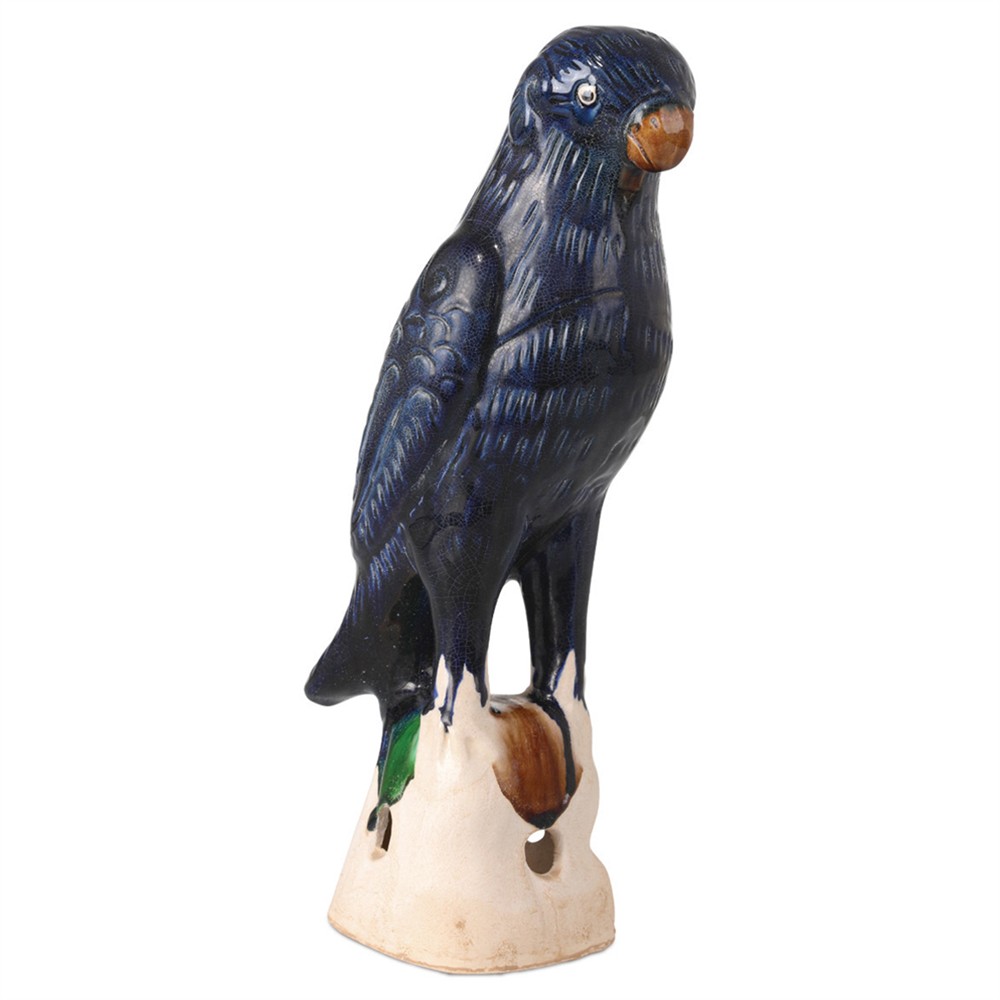 Lucan Updated Traditional Antique Blue Terracotta Parrot Statue - Set of 2|
