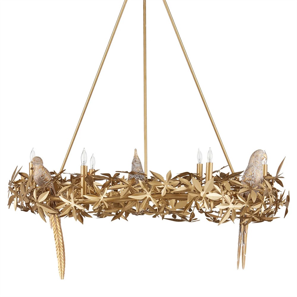 Zayla French Country Gold Iron Leaf Ring Chandelier Oversized
