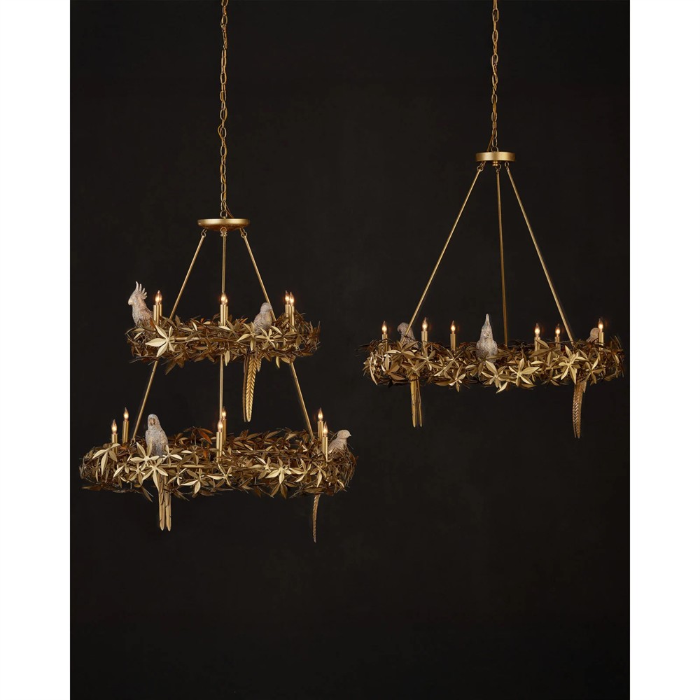Zayla French Country Gold Iron Leaf Ring Chandelier Oversized