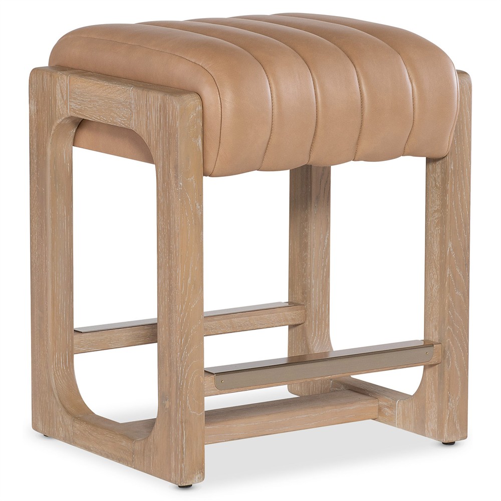 Leni Modern Classic Brown Leather Light Oak Wood Counter Stool|