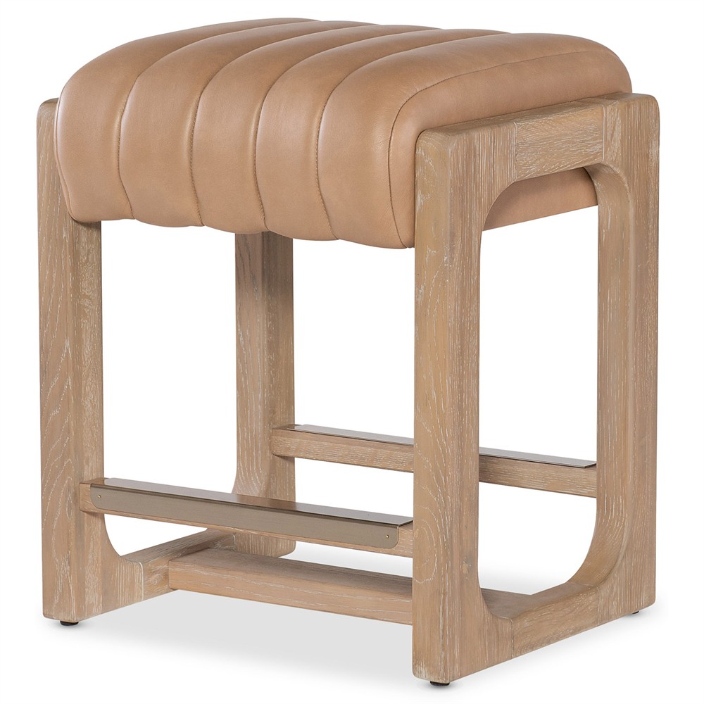 Leni Modern Classic Brown Leather Light Oak Wood Counter Stool|
