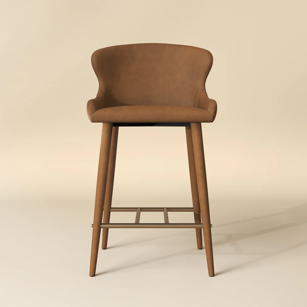 Alvira Modern Classic Brown Faux Leather Iron Counter Stool