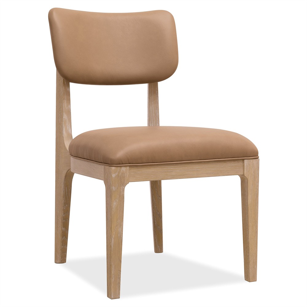 Leni Modern Classic Brown Leather Oak Wood Dining Chair|