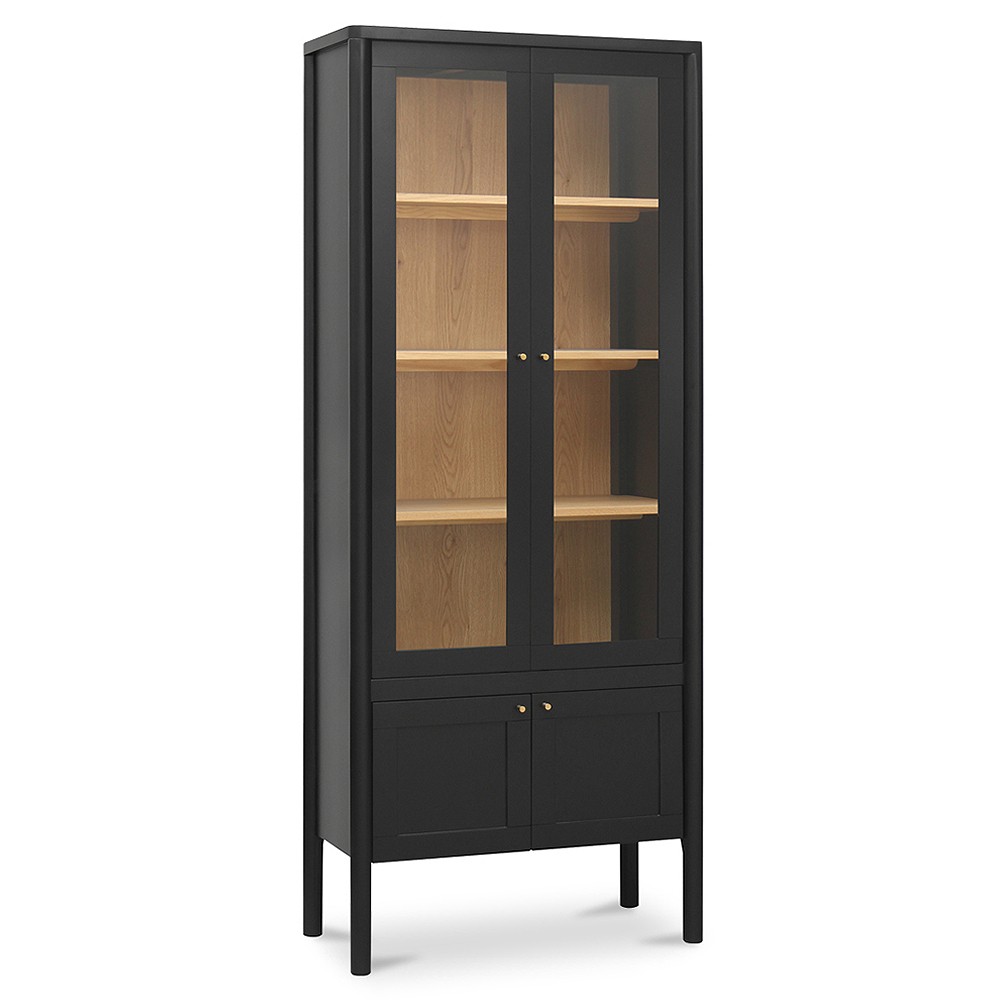 Riona Modern Classic Black Pine Wood Tall Display Cabinet|