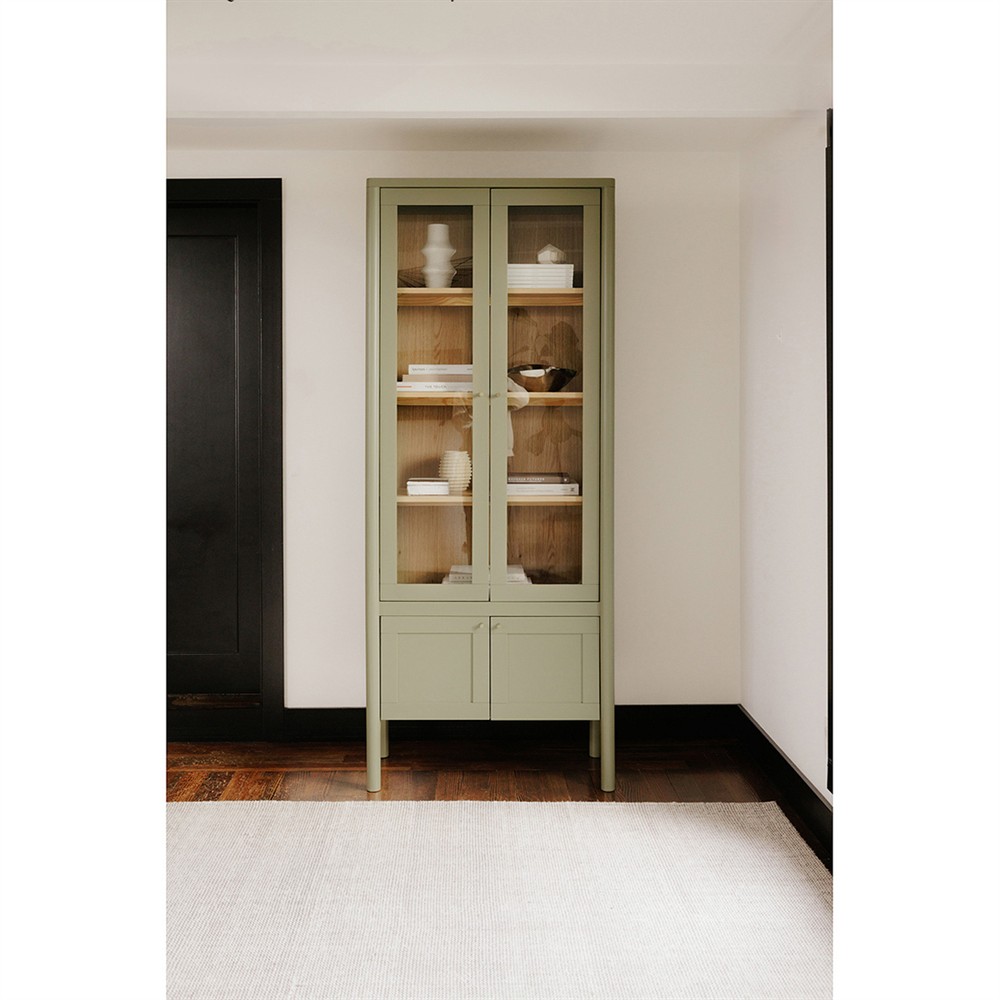 Riona Modern Classic Green Pine Wood Tall Display Cabinet|