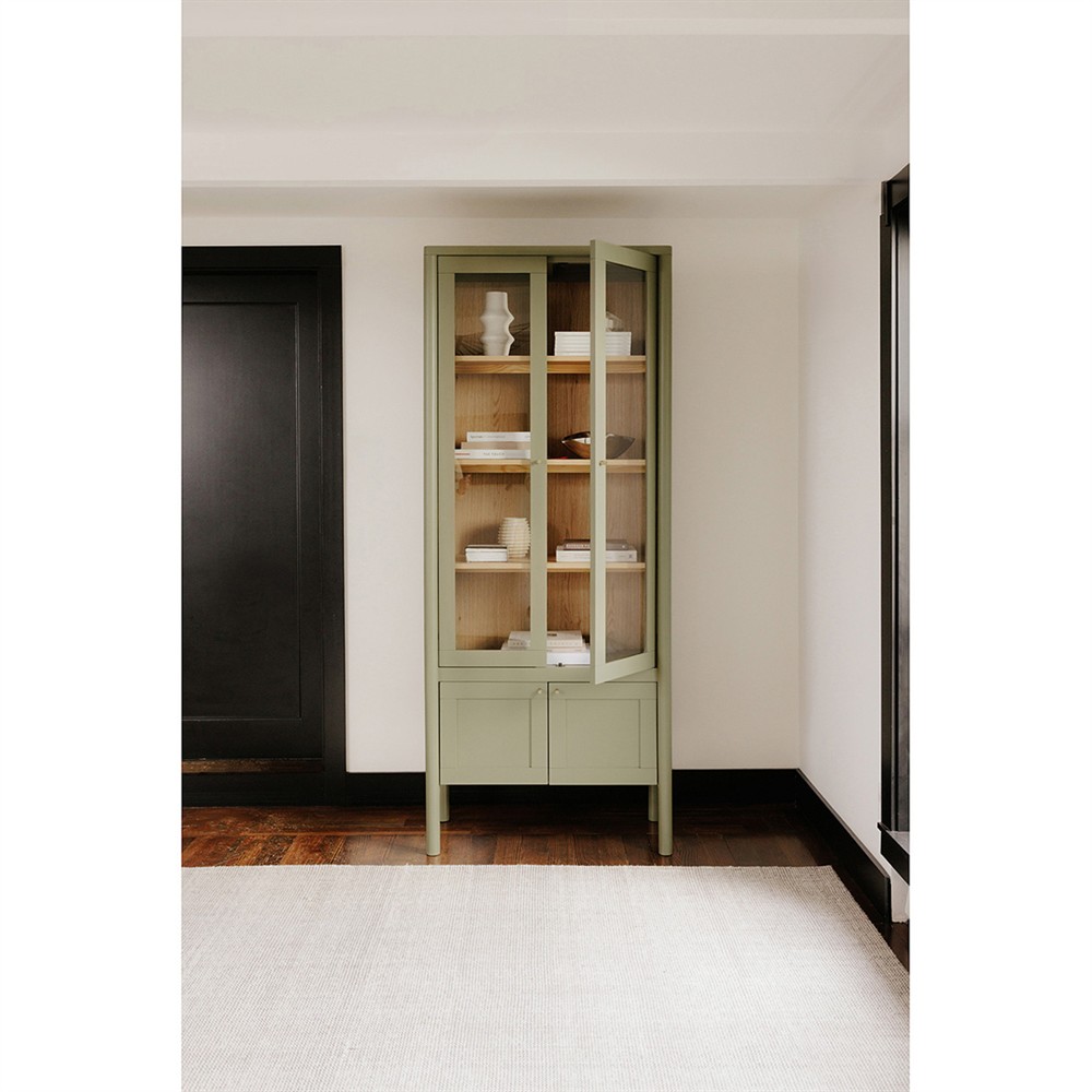 Riona Modern Classic Green Pine Wood Tall Display Cabinet|