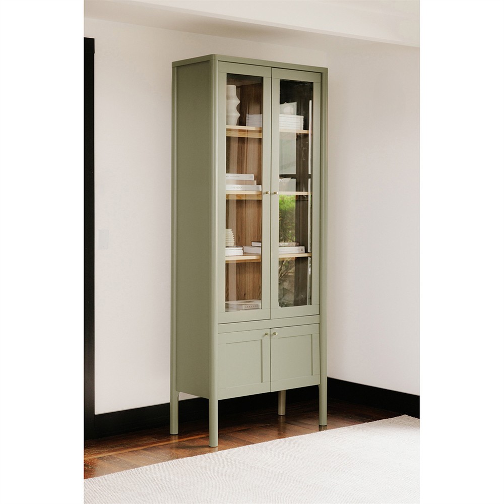Riona Modern Classic Green Pine Wood Tall Display Cabinet|