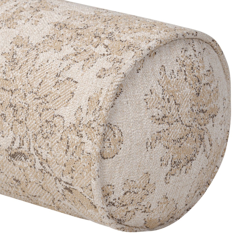 Elisha Updated Traditional Natural Damask Bolster Pillow - 8x48|