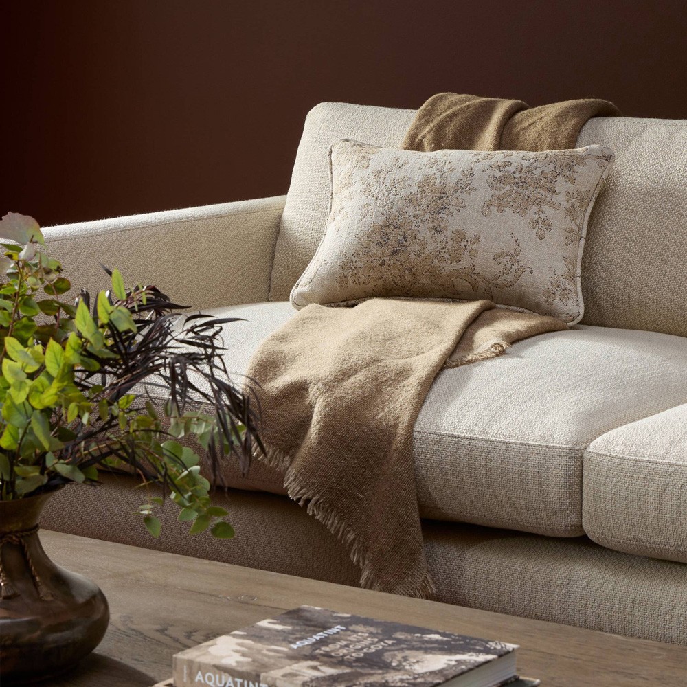 Elisha Updated Traditional Natural Damask Lumbar Pillow - 14x20|