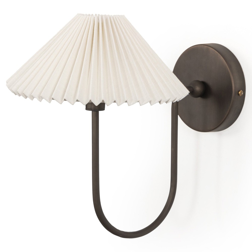 Leone French Country Bronze Iron Pleated Shade Armed Sconce|