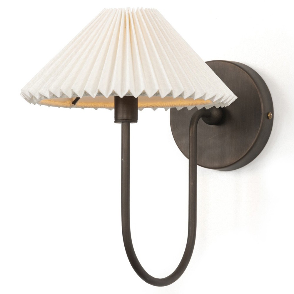 Leone French Country Bronze Iron Pleated Shade Armed Sconce|