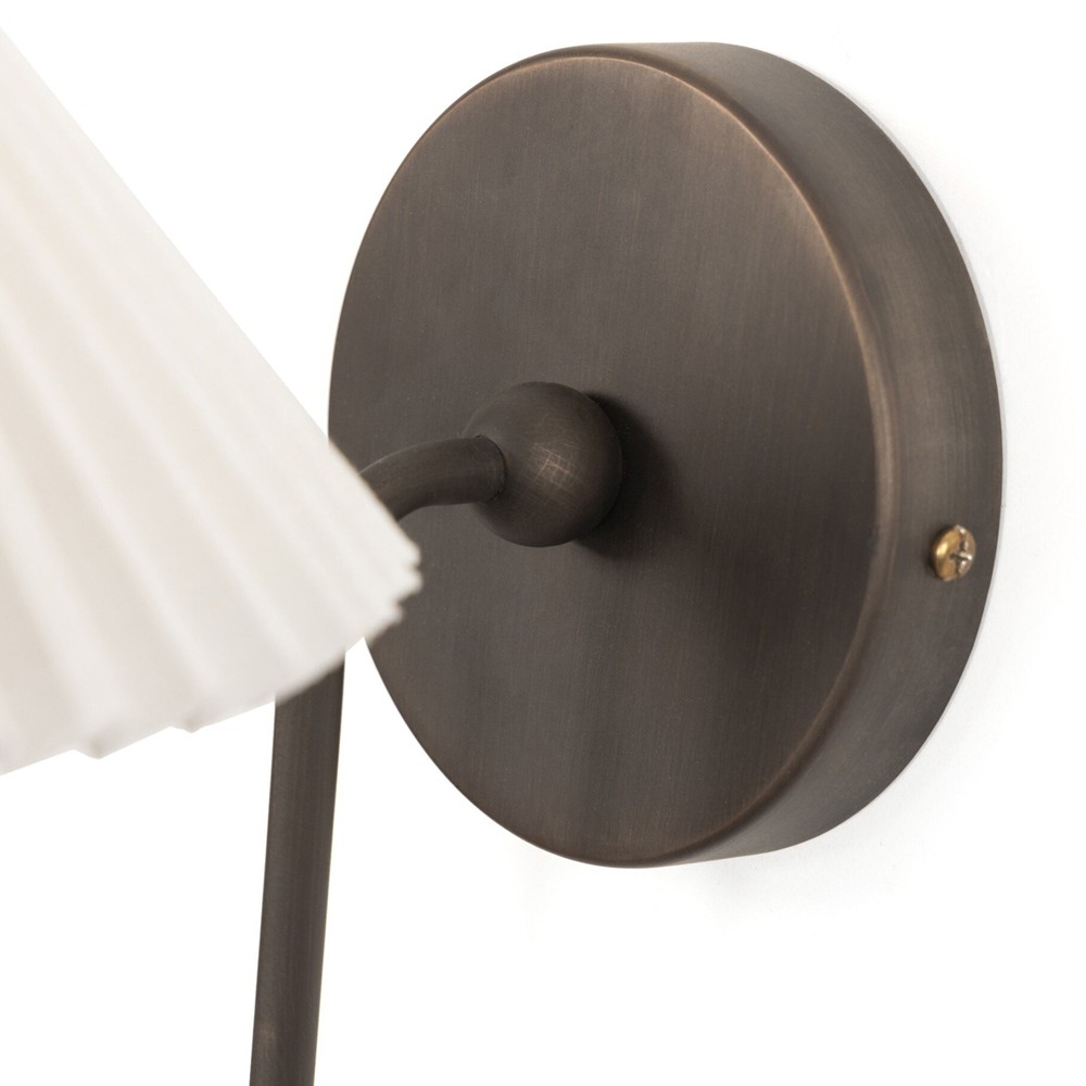 Leone French Country Bronze Iron Pleated Shade Armed Sconce|