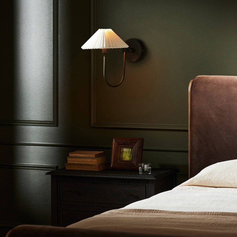 Leone French Country Bronze Iron Pleated Shade Armed Sconce|