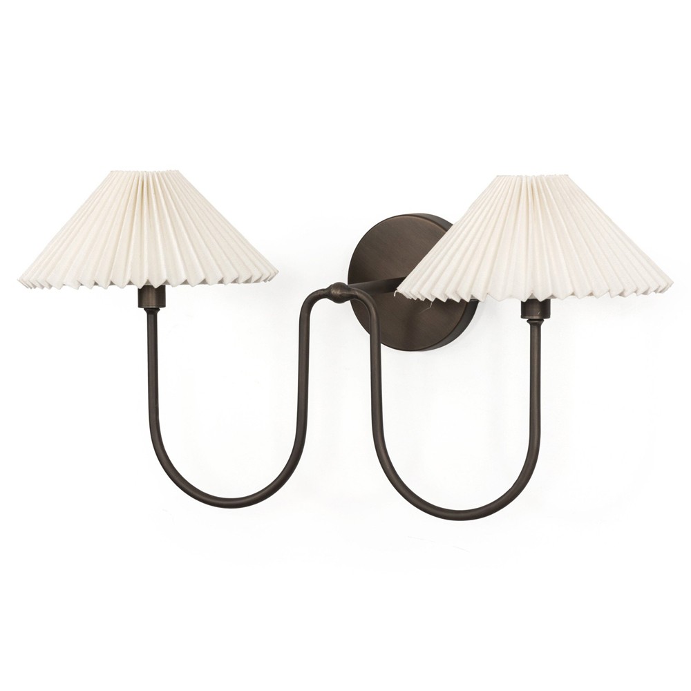 Lisette French Country Bronze Iron Pleated Double Armed Sconce|